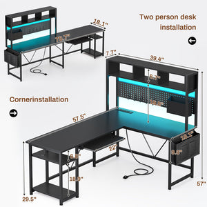L-Shaped Gaming Desk with Hutch & LED Lights