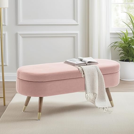 Upholstered Storage Ottoman Bench with Gold Metal Legs