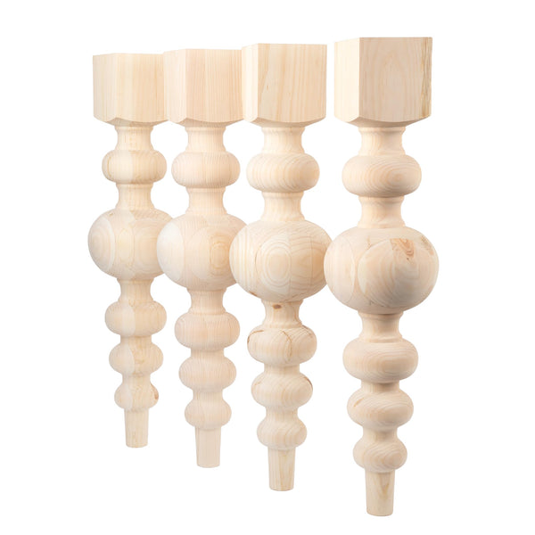 Chunky Pine Dining Table Legs Set of 4 with Large Center Ball