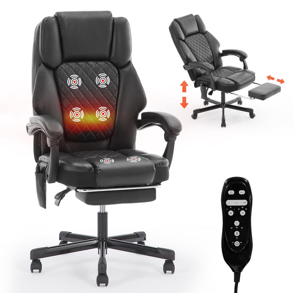 Reclining Massage Office Chair with Heat & Footrest – 400 lbs Capacity