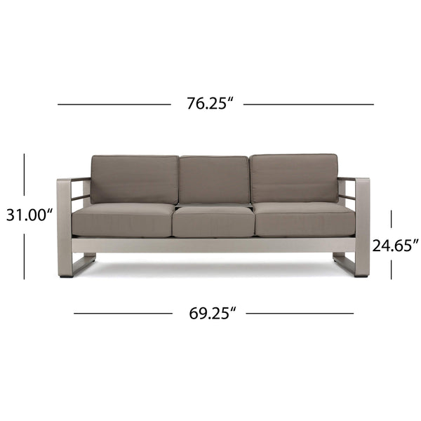 Outdoor Loveseat Sofa with Tray – Anodized Aluminum, Grey