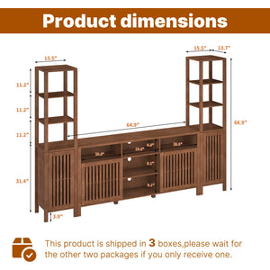 Farmhouse TV Stand with Bookshelves & Storage Cabinet