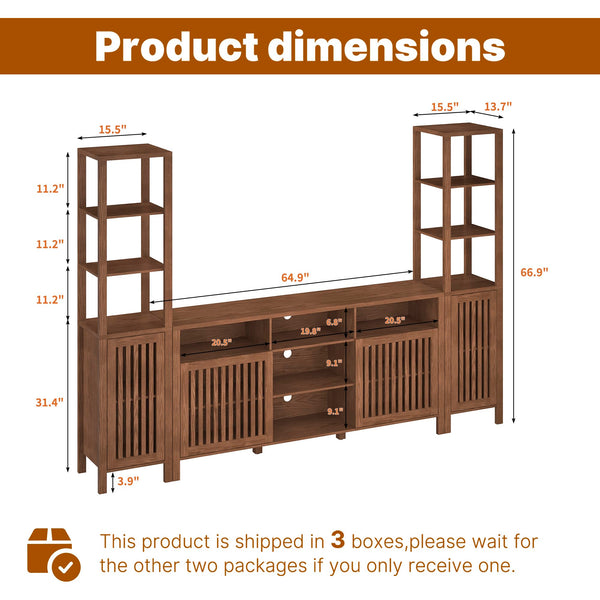 Farmhouse TV Stand with Bookshelves & Storage Cabinet