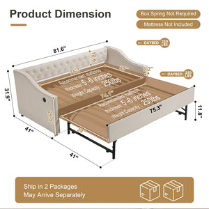 Twin Velvet Daybed with Pop-Up Trundle & USB Ports
