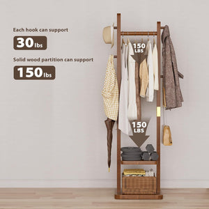 Solid Wood Coat Rack with Shelves & Hooks