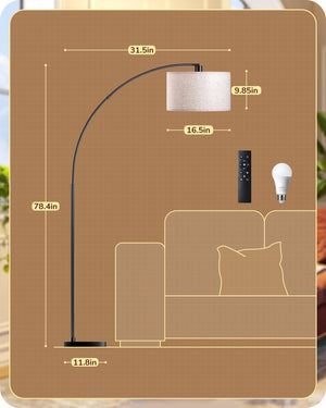 Modern Arc Floor Lamp with Remote & Dimmable Bulb