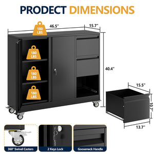 3-Drawer Lockable Metal File Cabinet with Wheels