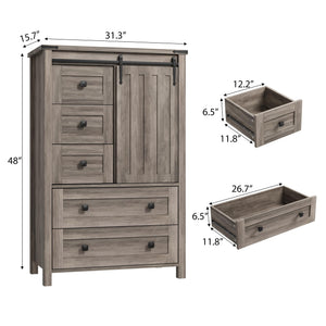 Farmhouse 5-Drawer Dresser with Sliding Barn Door