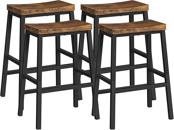 Counter Height Bar Stools Set of 4, Saddle Seat with Footrests, Industrial Style