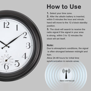 18-Inch Atomic Outdoor Wall Clock with Temperature