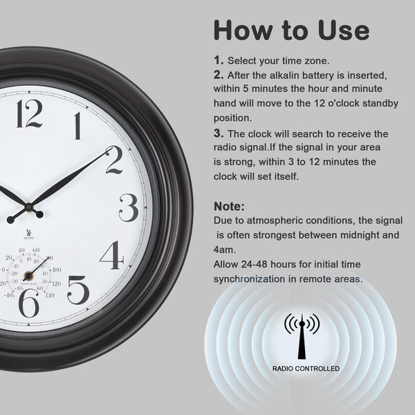 18-Inch Atomic Outdoor Wall Clock with Temperature