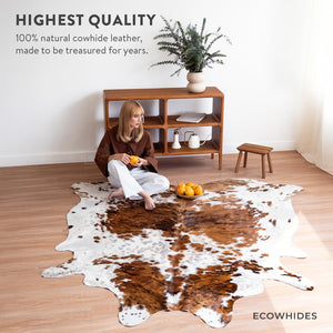 Genuine Cowhide Area Rug 6x7 ft – Natural Leather Floor Rug