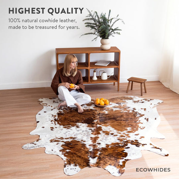 Genuine Cowhide Area Rug 6x7 ft – Natural Leather Floor Rug