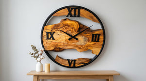 Olive Wood Wall Clock – Live Edge Silent Non-Ticking