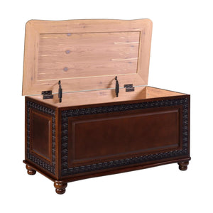 CARTESIAN Traditional Cedar Storage Chest, Dark Tobacco Finish, Cedar-Lined Interior with Safety Hinge, Carved Detailing, 40 x 18.5 Inches, Blanket and Linen Storage