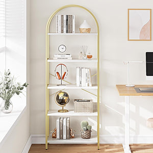 5-Tier Arched Metal Bookshelf, 71" Industrial Freestanding Display Rack