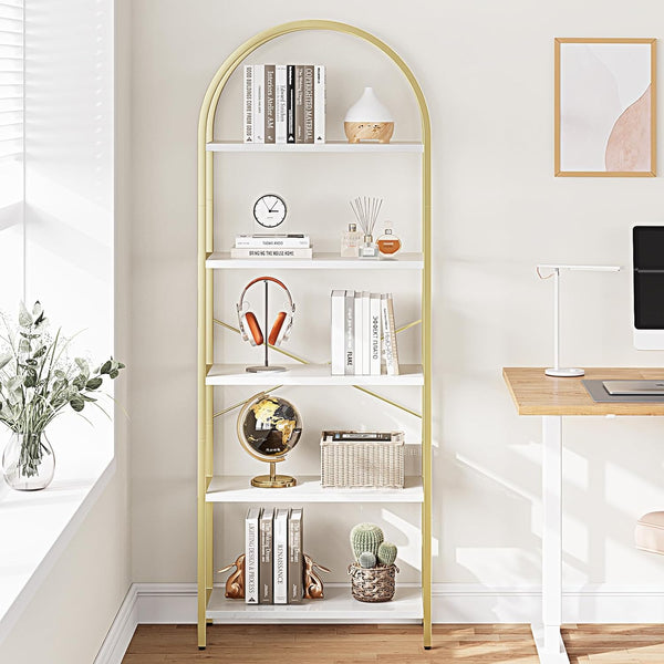 5-Tier Arched Metal Bookshelf, 71" Industrial Freestanding Display Rack