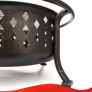 Round Wood Burning Fire Pit with BBQ Grill Grate