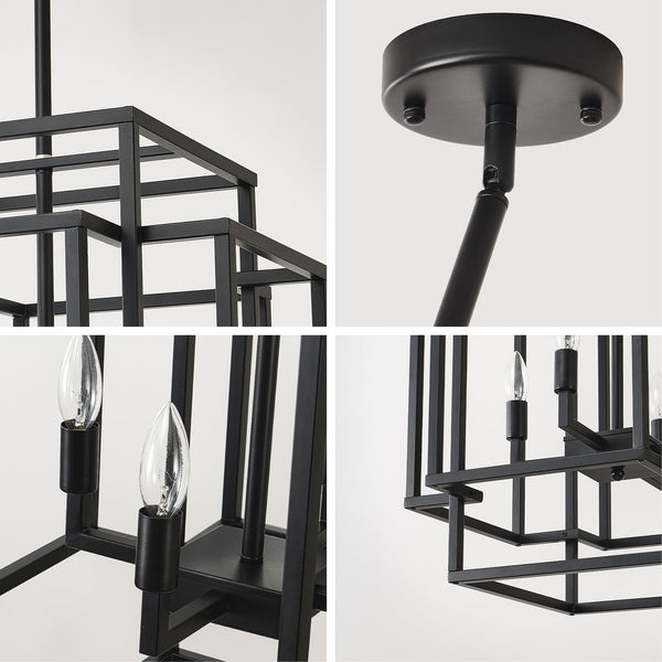8-Light Tiered Lantern Chandelier – Farmhouse Pendant Light