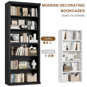 6-Tier Tall Bookcase with Wide Shelves