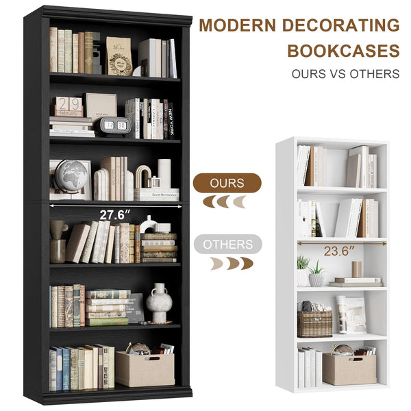 6-Tier Tall Bookcase with Wide Shelves
