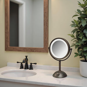 Lighted Tabletop Vanity Mirror with 1X & 8X Magnification