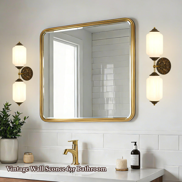 Vintage Milk Glass Bathroom Vanity Wall Sconce – Dimmable, Vertical or Horizontal Mount