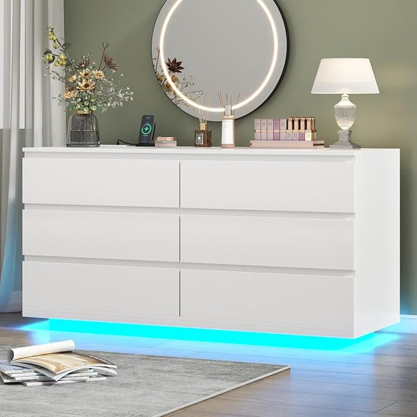 9-Drawer Dresser with LED Lights & Charging Station