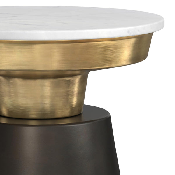 Round Marble Top Accent Side Table with Metal Base