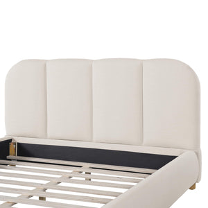 Linen Upholstered Platform Bed Frame with Curved Headboard
