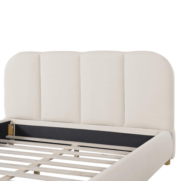Linen Upholstered Platform Bed Frame with Curved Headboard