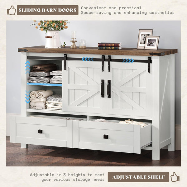 AMERLIFE 3PCS Farmhouse Bedroom Cabinet Set, Dresser Sets Include 47'' 4-Drawers, 60'' 4-Drawer and 5-Drawer Dresser, Distressed White