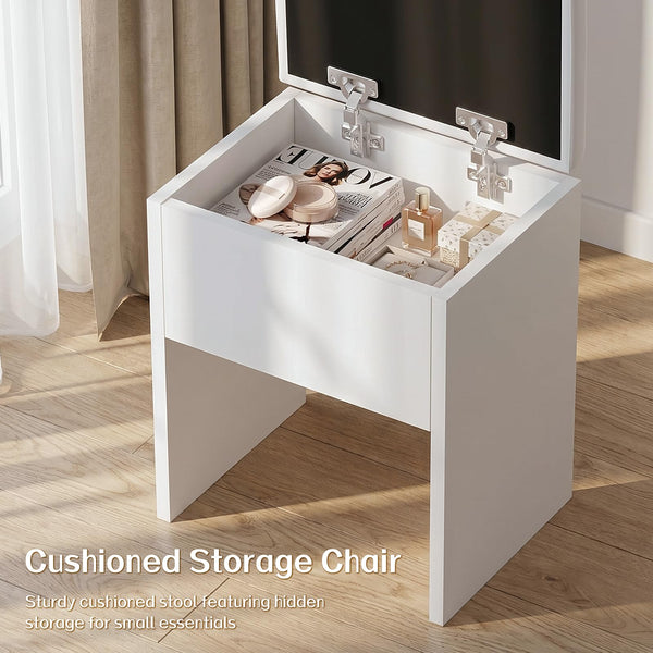 Vanity Desk with LED Mirror & Charging Station