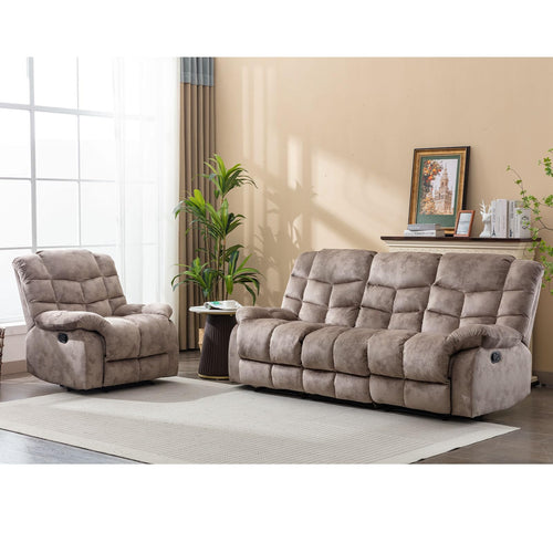 Manual Recliner Sofa Set – 4-Seat Fabric Living Room Set