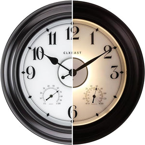 24-Inch Outdoor Wall Clock with Thermometer, Hygrometer & Smart Night Light