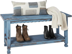 36-Inch Farmhouse Entryway Bench with Storage Shelf