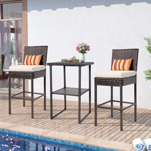 Outdoor Wicker Bar Table – Counter Height Patio Pub Table with Storage Shelf