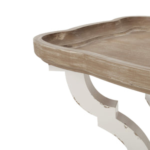 French Country Accent End Table – Hourglass Base, Distressed White & Natural