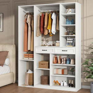 Wardrobe Closet with 2 Drawers, 10 Shelves & 2 Hanging Rods – 81" H