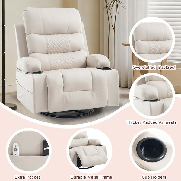 Power Swivel Rocker Recliner with Massage & Heat