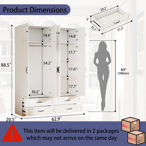 Extra Tall Wardrobe Closet with Drawers & Top Cabinet