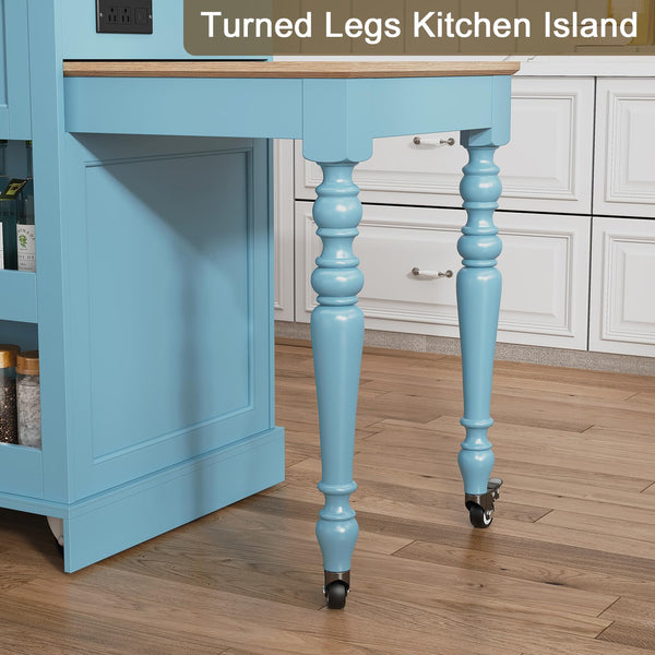 Extendable Kitchen Island with Charging Station & Storage