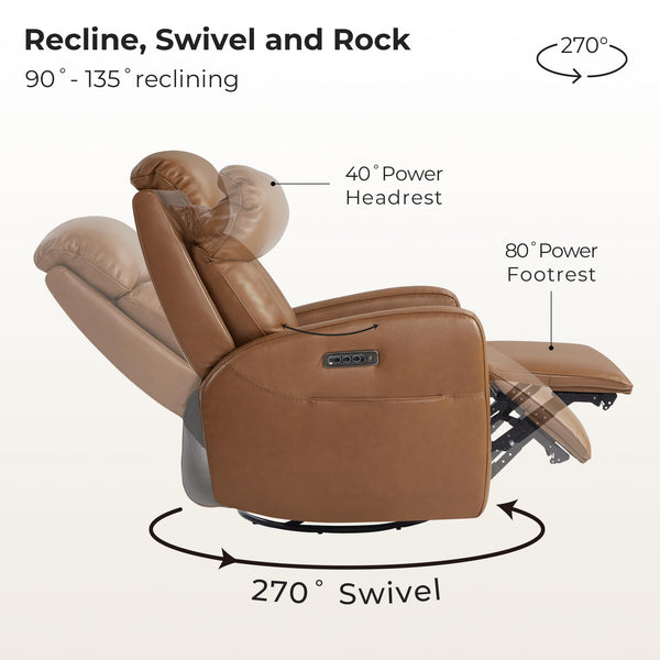 Power Swivel Recliner Chair with Triple Motor & USB Charging