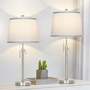 Adjustable Height Table Lamps Set of 2 – Modern Drum Shade with Pull Chain