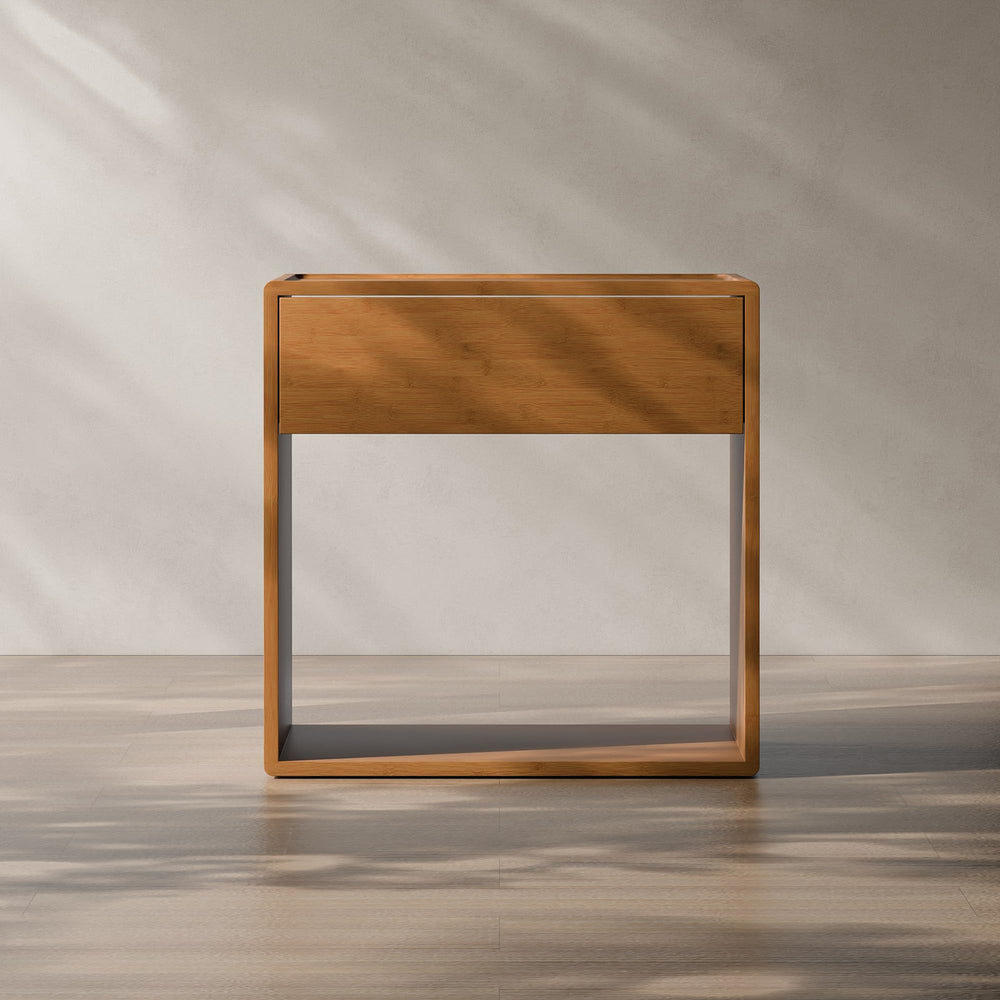 Bamboo Nightstand with Soft-Close Drawer & Open Shelf