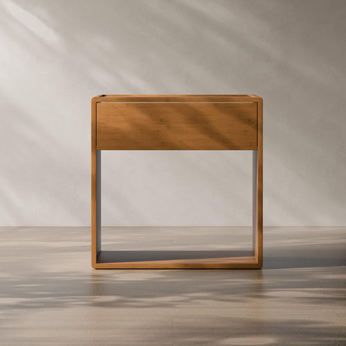 Bamboo Nightstand with Soft-Close Drawer & Open Shelf