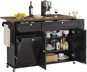 Kitchen Island Cart with Drop Leaf & Power Outlet