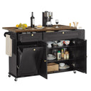 60" Kitchen Island Cart with Power Outlet & Drop Leaf