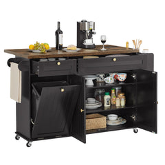 60" Kitchen Island Cart with Power Outlet & Drop Leaf