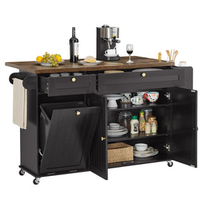 60" Kitchen Island Cart with Power Outlet & Drop Leaf